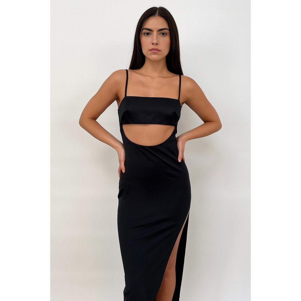 NWT leena for Mac Duggal 27419 Black Cutout Midi Dress Sz 2 $398